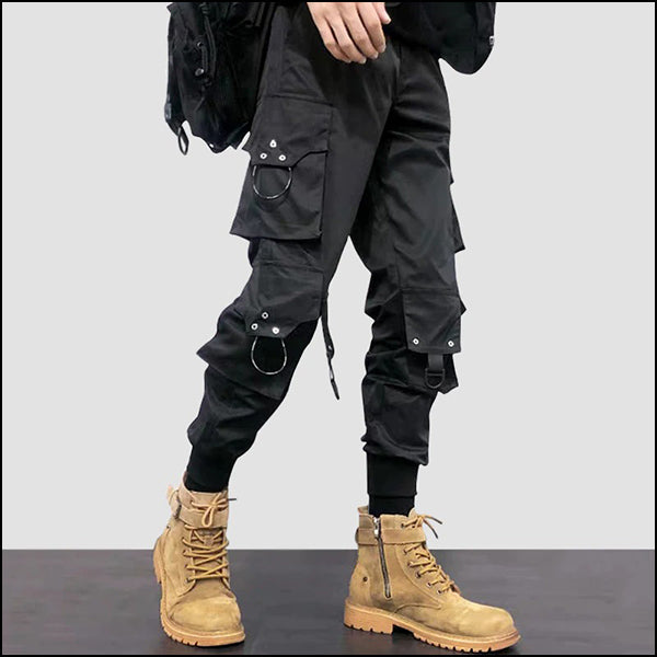 Men's Black Tactical Cargo Joggers with D-Rings