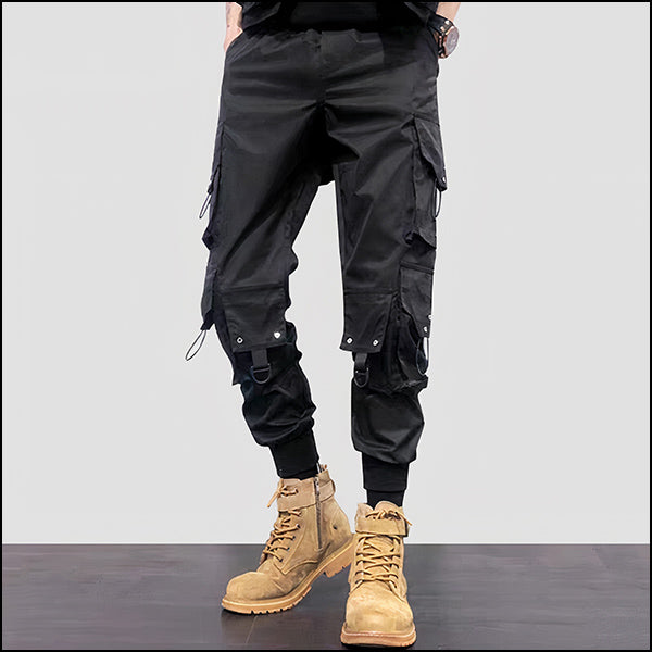 Men's Black Cargo Pants, Straight Cut