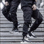 Men's Black Techwear Cargo Pants with Straps