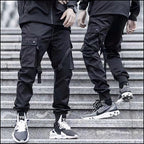 Men's Black Techwear Cargo Pants with Straps