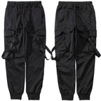 Men's Black Techwear Cargo Pants with Straps