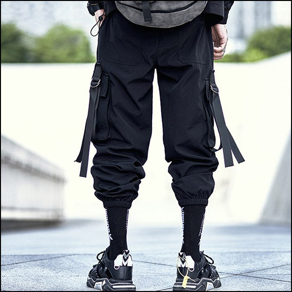 Men's Black Techwear Cargo Joggers with D-Rings