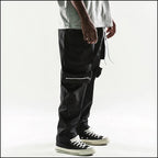 Men's Black Multi-Pocket Cargo Pants with Snaps