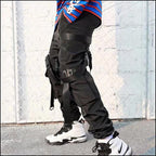 Men's Black Techwear Cargo Pants with Buckle Straps