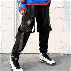 Men's Black Techwear Cargo Pants with Buckle Straps