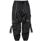 Men's Black Techwear Cargo Pants with Buckle Straps