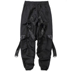 Men's Black Techwear Cargo Pants with Buckle Straps