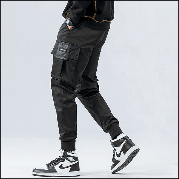 Men's Black Cargo Jogger Pants with Utility Pockets