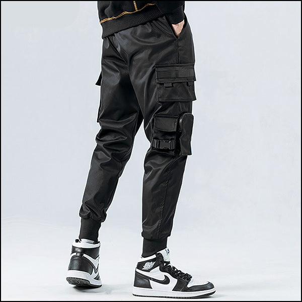 Men's Black Cargo Jogger Pants with Utility Pockets