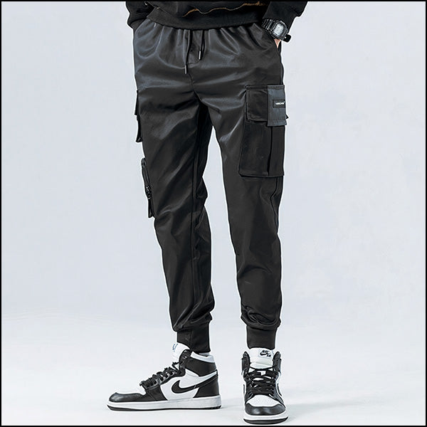 Men's Black Cargo Jogger Pants with Utility Pockets