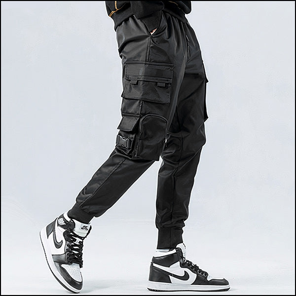 Men's Black Cargo Jogger Pants with Utility Pockets