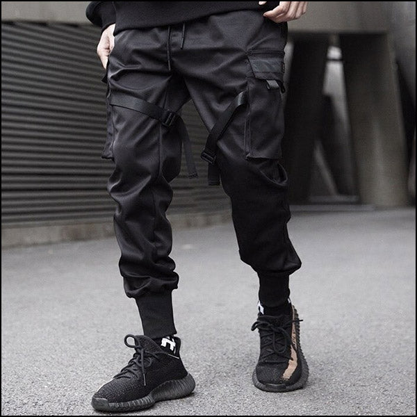 Men's Black Techwear Tactical Cargo Joggers