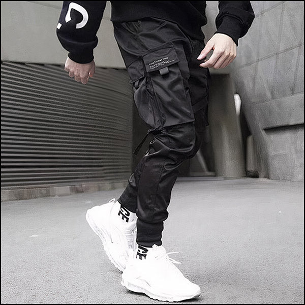 Men's Black Techwear Tactical Cargo Joggers