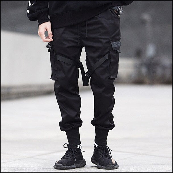 Men's Black Techwear Tactical Cargo Joggers
