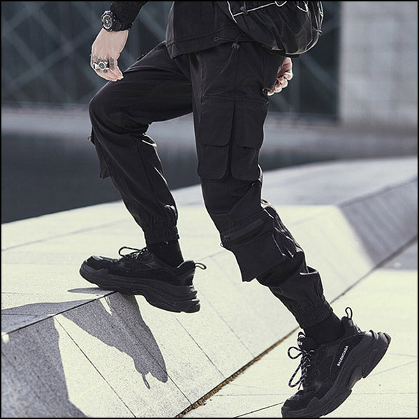 Men's Black Techwear Cargo Jogger Pants