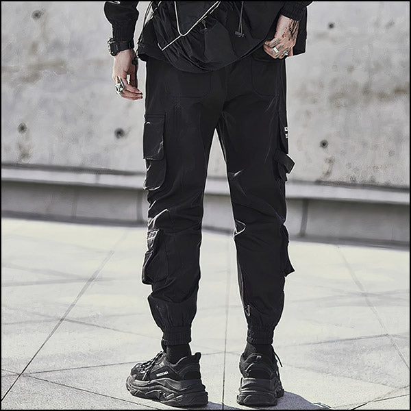 Men's Black Techwear Cargo Jogger Pants