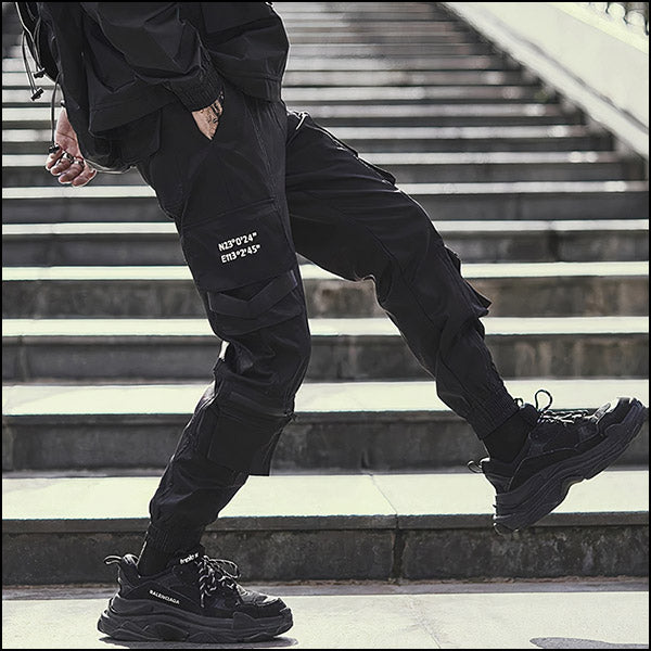 Men's Black Techwear Cargo Jogger Pants