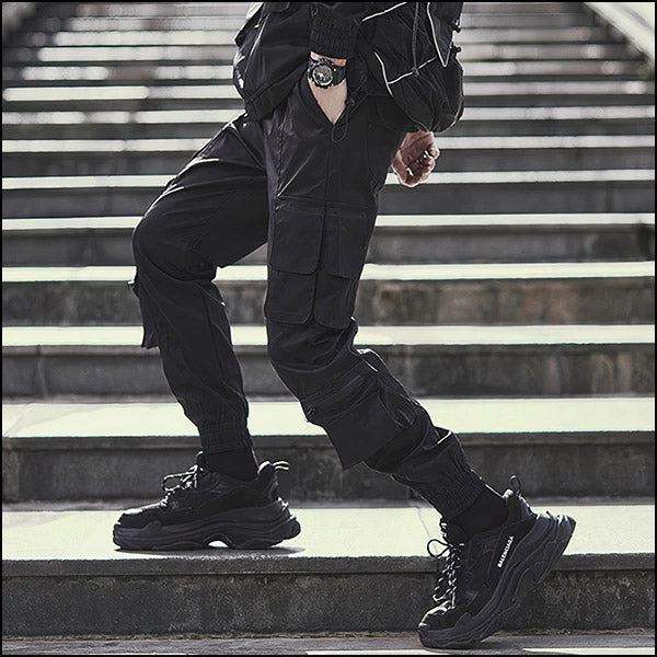 Men's Black Techwear Cargo Jogger Pants