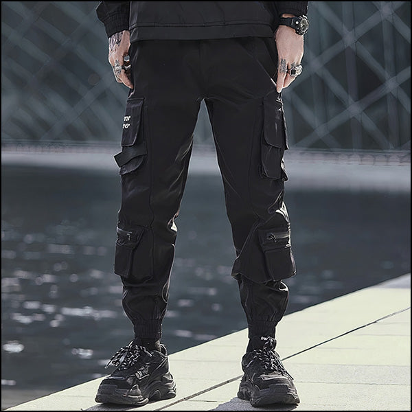 Wide Leg Tactical Black Cargo Pants