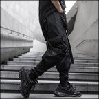 Men's Black Strapped Techwear Cargo Joggers