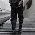 Men's Black Strapped Techwear Cargo Joggers
