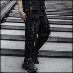 Men's Black Strapped Techwear Cargo Joggers