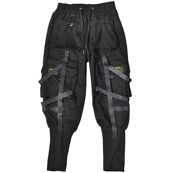 Men's Black Strapped Techwear Cargo Joggers