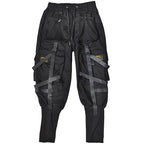 Men's Black Strapped Techwear Cargo Joggers