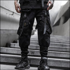 Tactical Black Cargo Pants with Straps