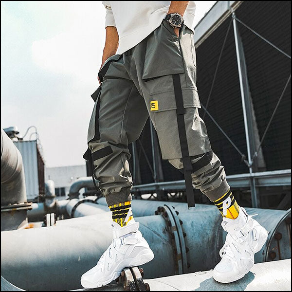 Men's Olive Green Techwear Cargo Joggers