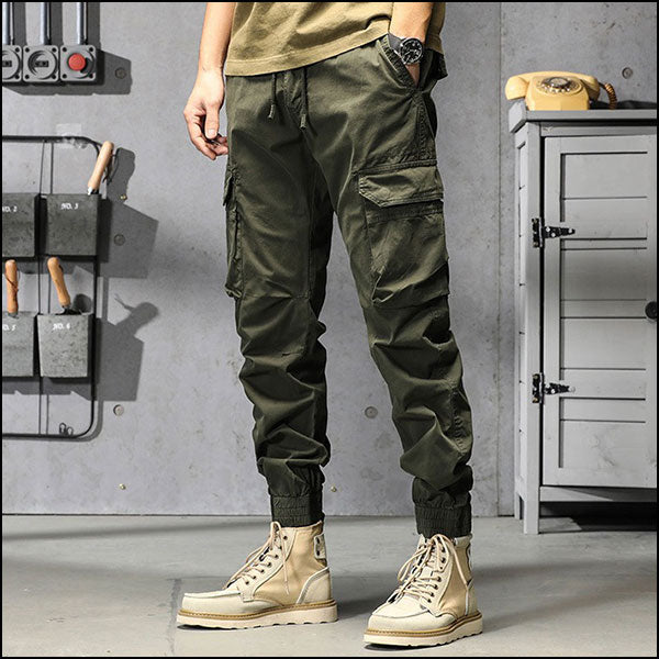 Men's Olive Green Multi-Pocket Cargo Joggers