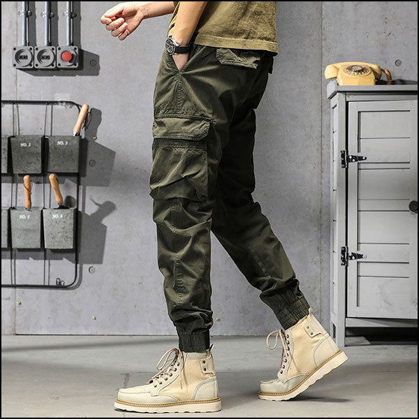 Men's Olive Green Multi-Pocket Cargo Joggers