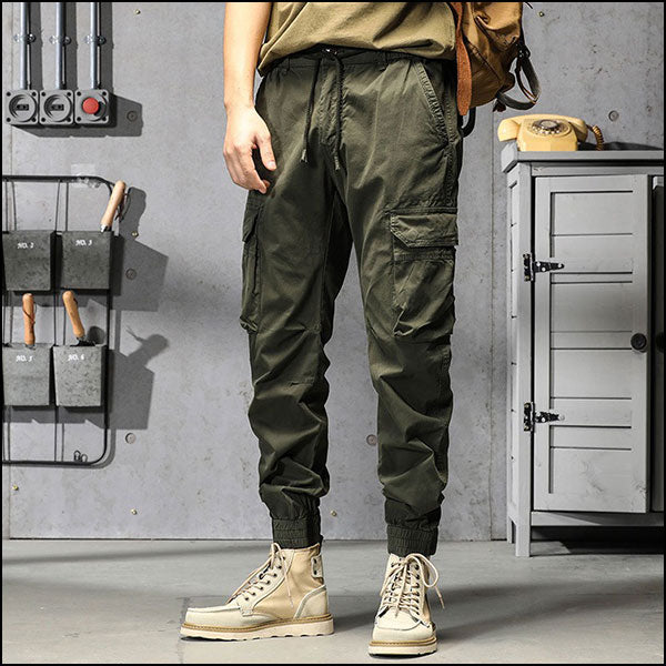 Men's Olive Green Multi-Pocket Cargo Joggers
