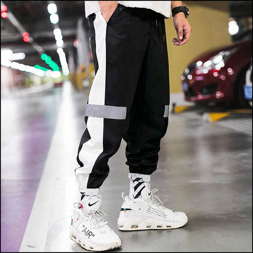 Black and White Color Block Reflective Joggers