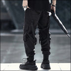 Men's Black Techwear Cargo Pants with Straps
