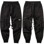 Men's Black Techwear Cargo Pants with Straps