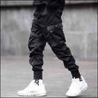 Black Techwear Cargo Joggers with Buckle Straps