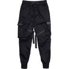 Black Techwear Cargo Joggers with Buckle Straps