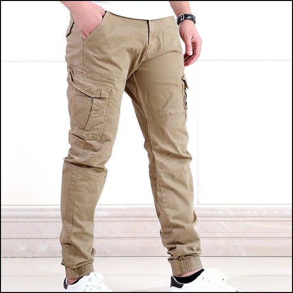 Men's Khaki Slim-Fit Utility Cargo Joggers