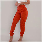 Burnt Orange Belted High-Waisted Cargo Joggers