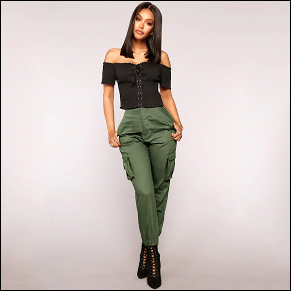Women's Olive Green High Waist Cargo Joggers