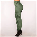 Women's Olive Green High Waist Cargo Joggers