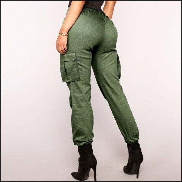 Women's Olive Green High Waist Cargo Joggers