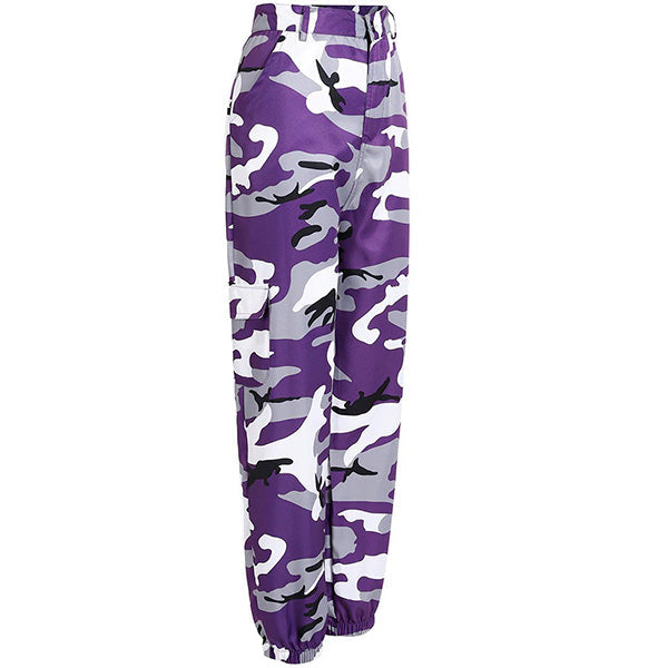 Women's Purple White Camo Cargo Jogger Pants