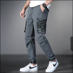 Men's Grey Cargo Jogger Pants with Dark Camo Pockets