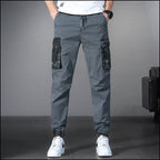 Men's Grey Cargo Jogger Pants with Dark Camo Pockets