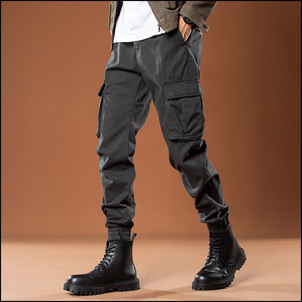 Men's Dark Grey Tapered Cargo Jogger Pants