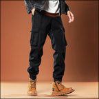 Men's Tapered Black Cargo Jogger Pants with Drawstring