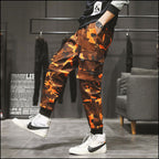 Men's Orange Camo Streetwear Cargo Joggers