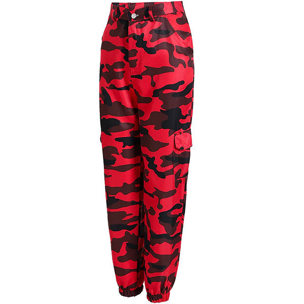 Red Camouflage Cuffed Cargo Pants